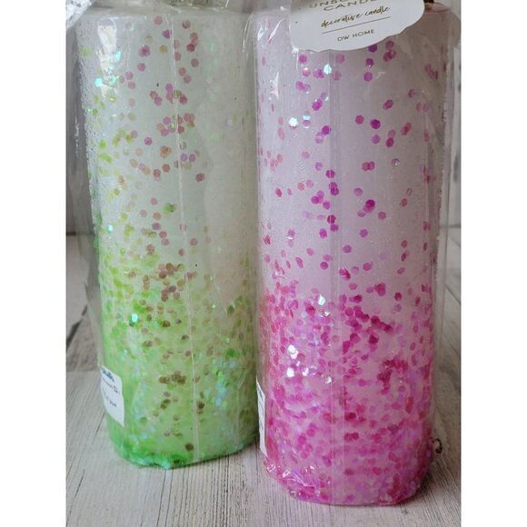 DW home fallen star unscented candle set pink green glitter figure - Picture 7 of 9